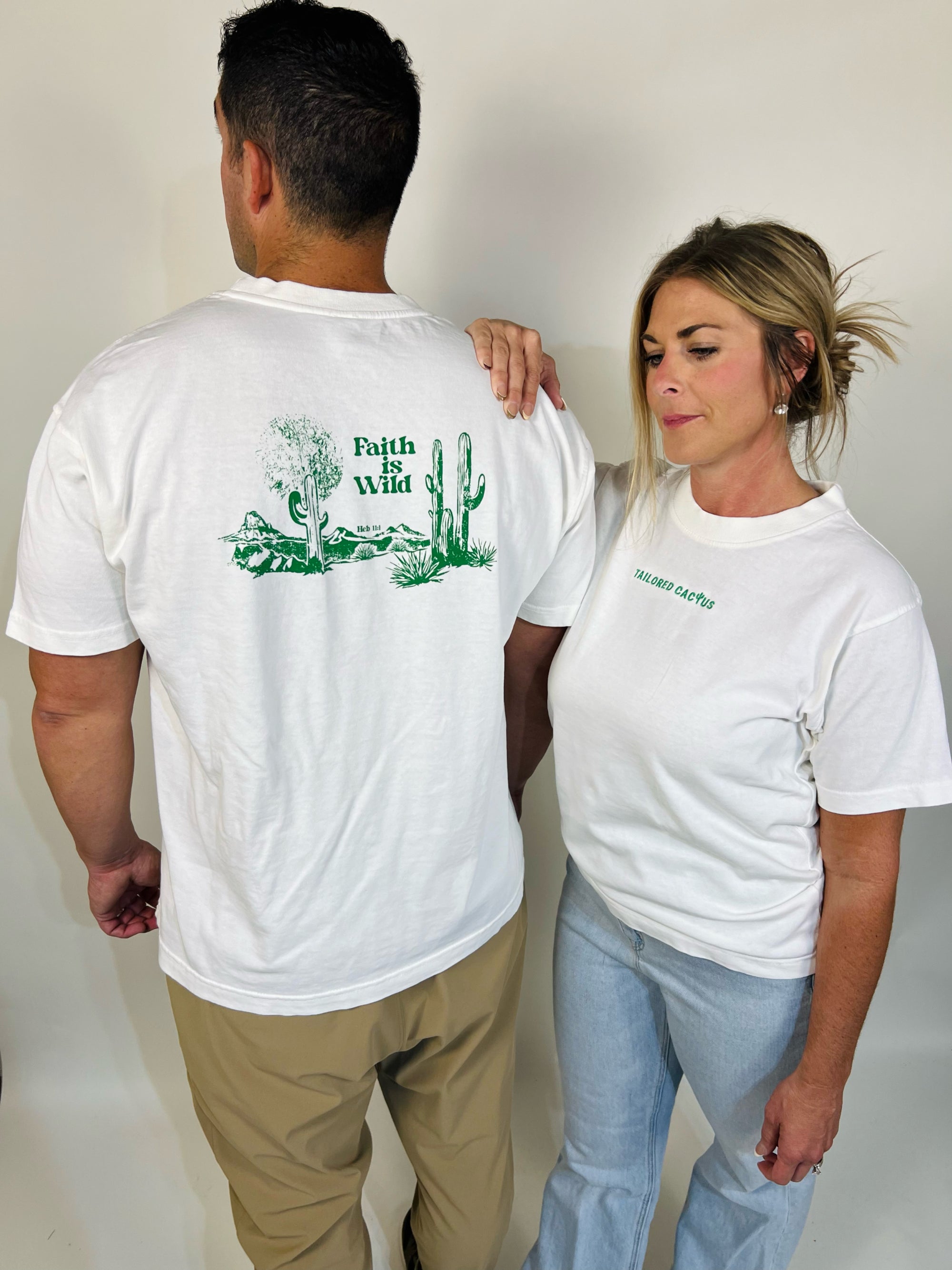 tailored cactus white tee shirt with faith is wild design 