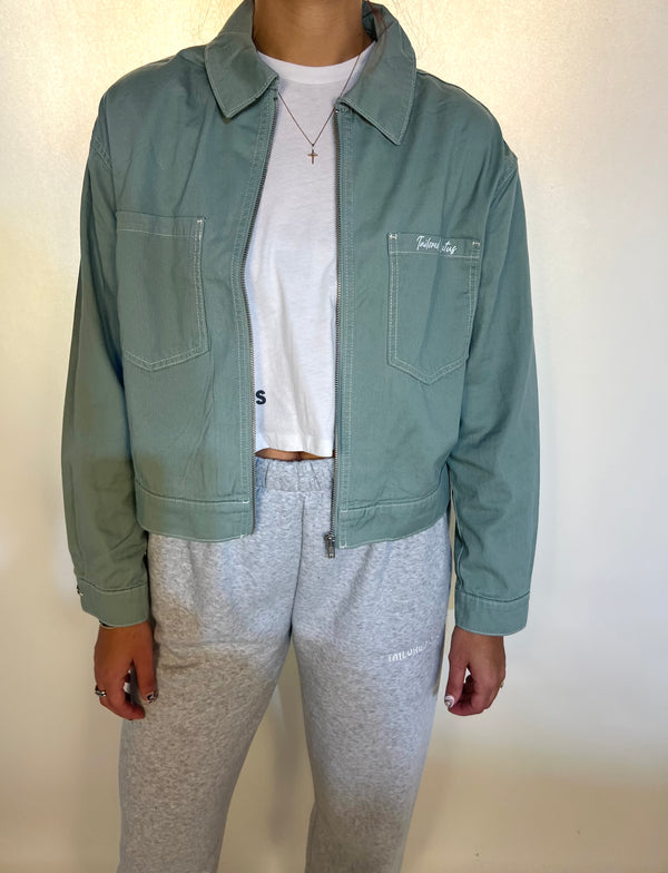Tailored cactus girl in green cargo jacket 
