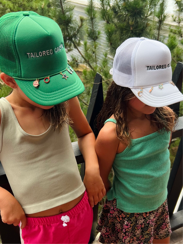 Tailored cactus little girls trucker hats with charms