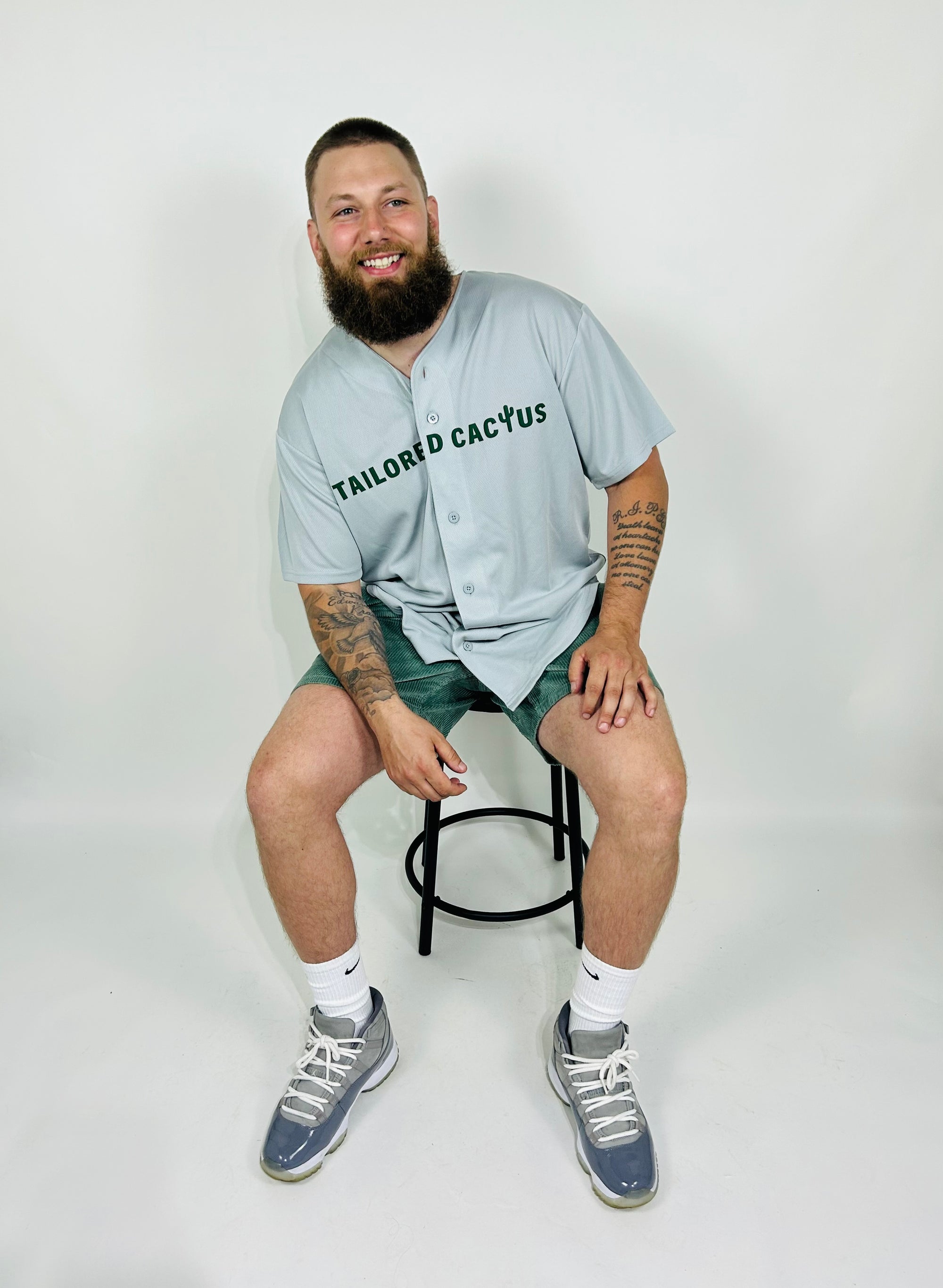 Tailored cactus man in grey baseball jersey 