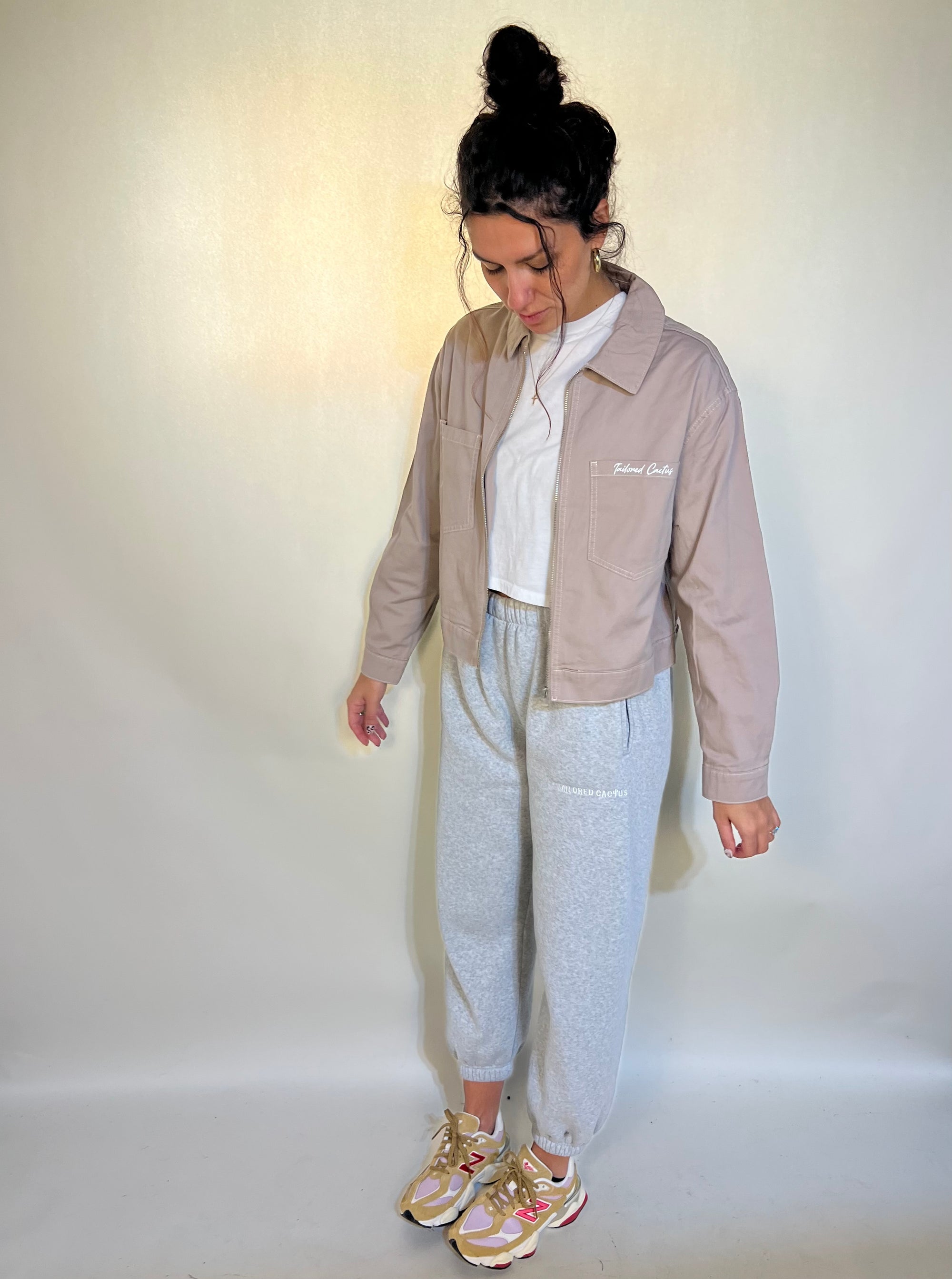 Tailored cactus girl in pink mauve cargo jacket 