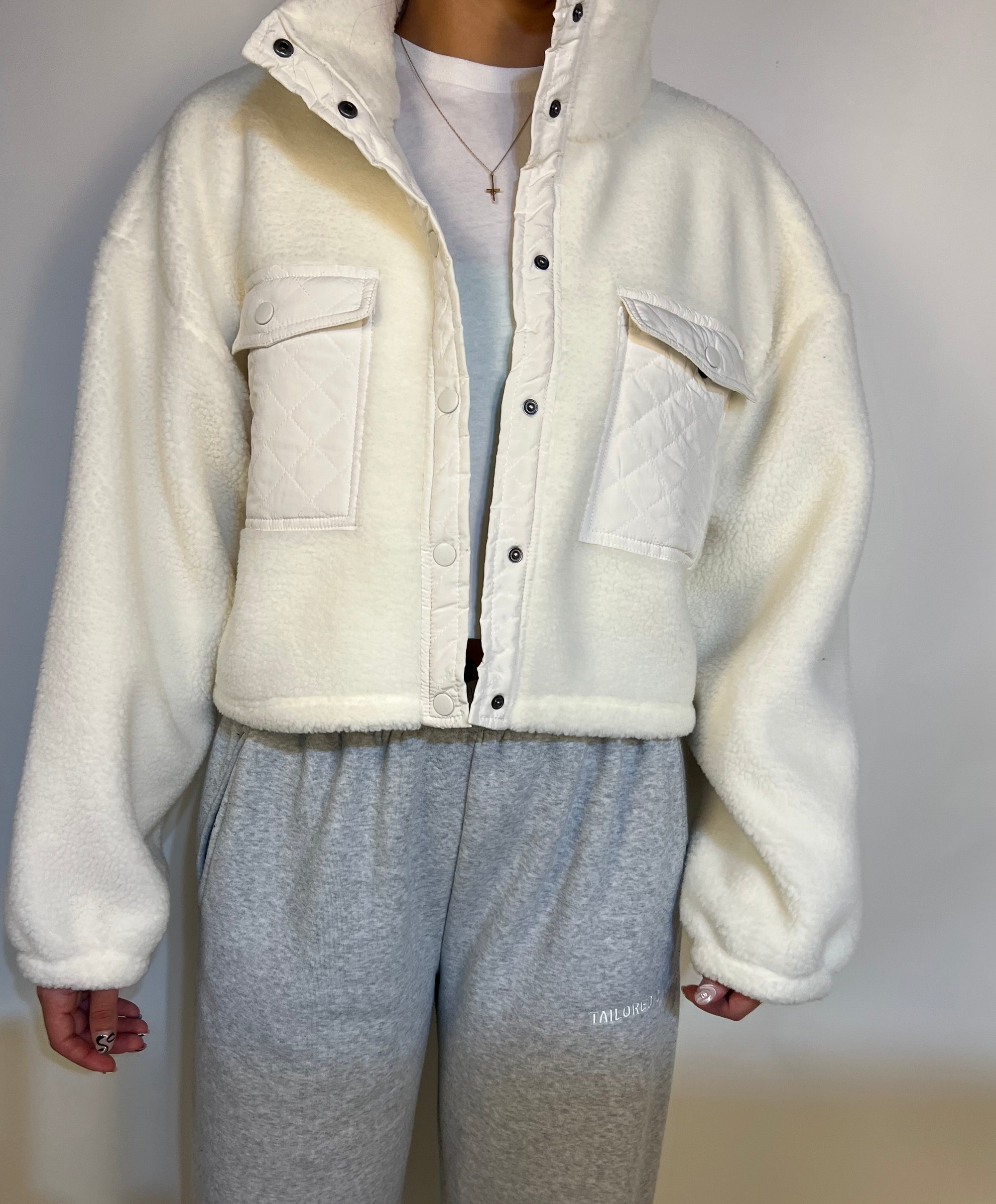 Tailored cactus white Sherpa jacket