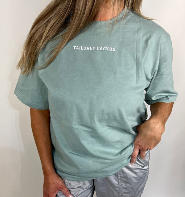 Front of tailored cactus blue shirt 