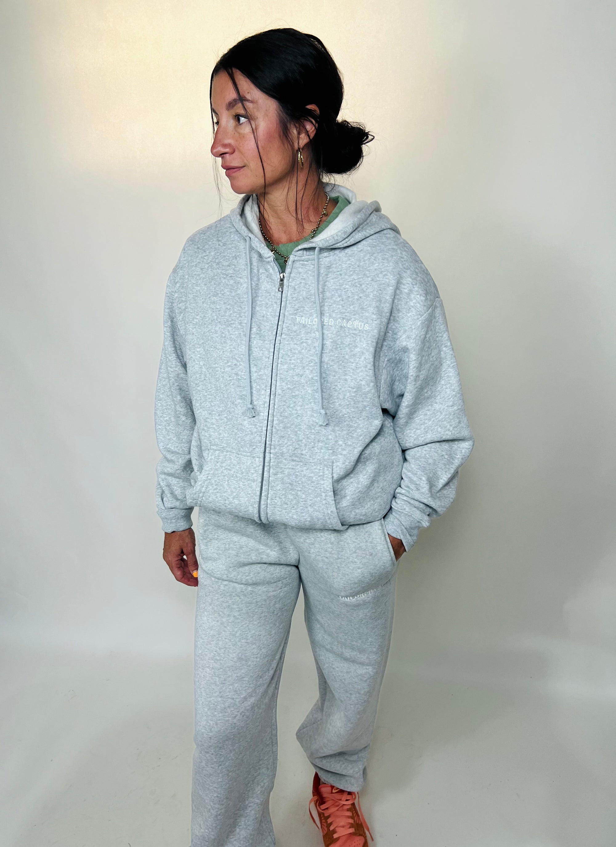 Tailored cactus Grey zip up hoodie and matching sweat pants 