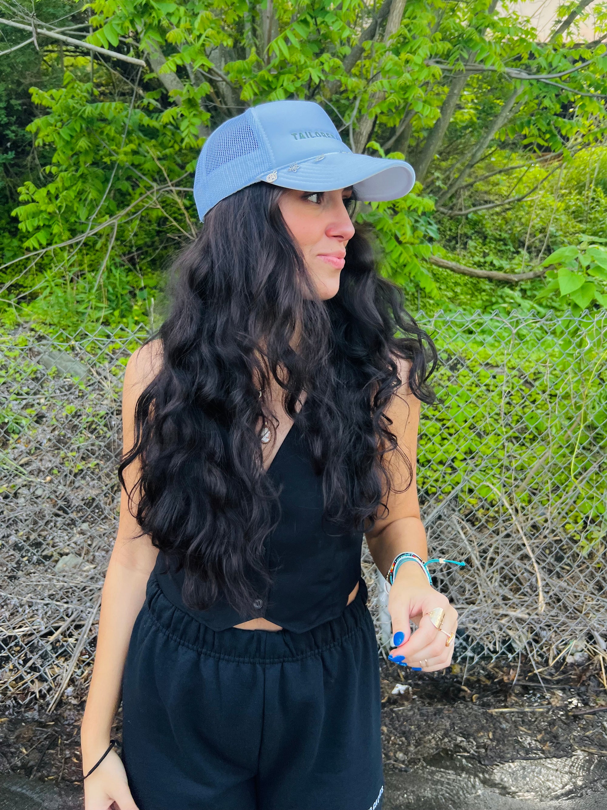 Tailored cactus girl in white trucker hat 