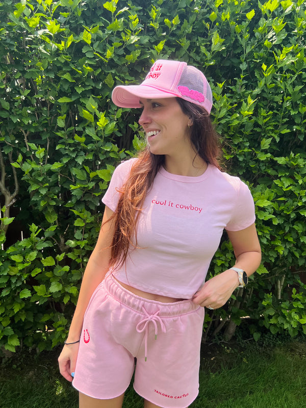Tailored cactus girl in pink cool it cowboy hat and baby t shirt