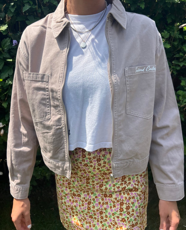 Girl in pink tailored cactus cargo jacket 