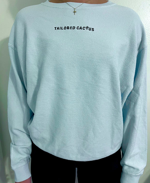 Blue ribbed tailored cactus crewneck 