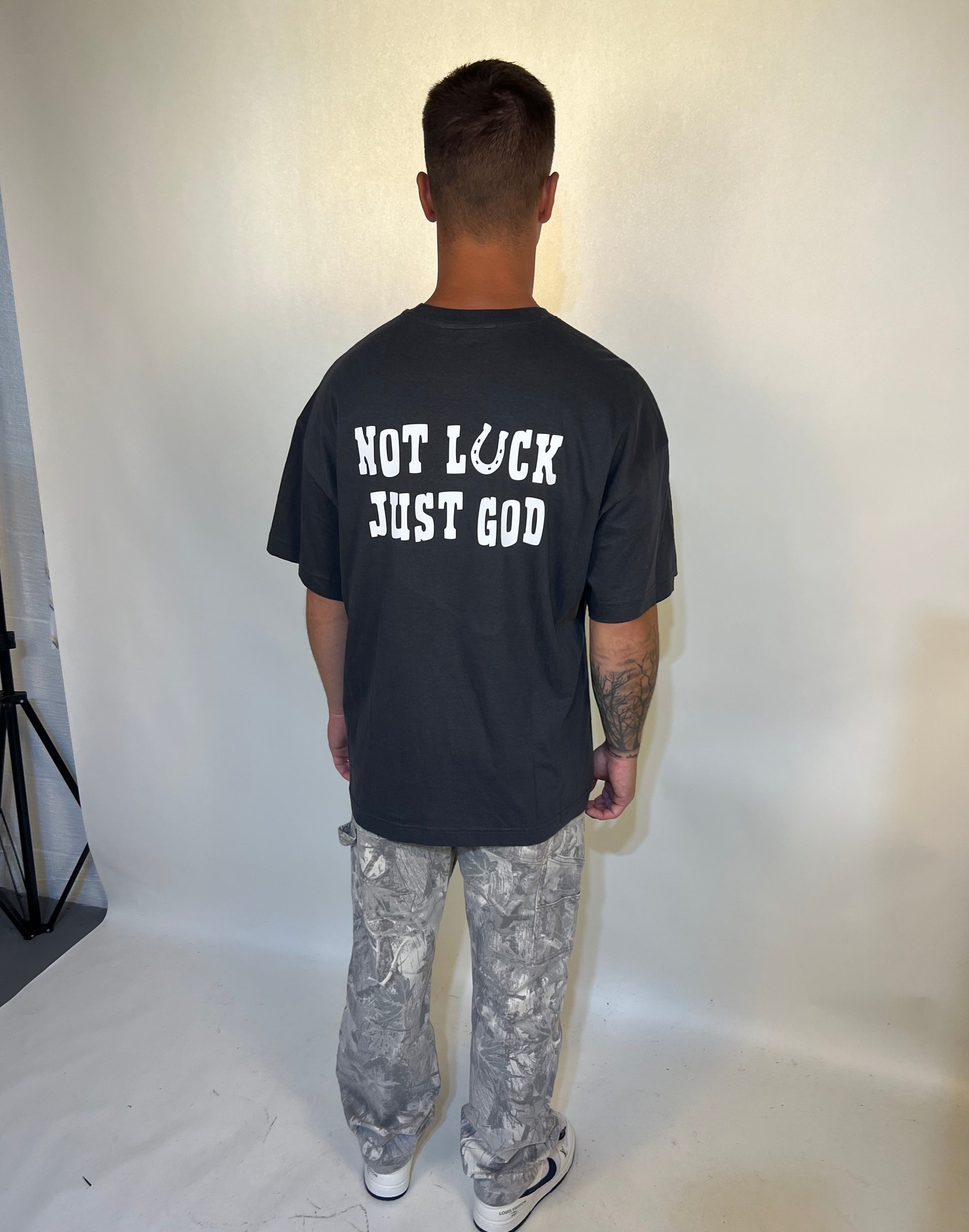 Men’s tailored cactus grey ‘not luck just God’  shirt 