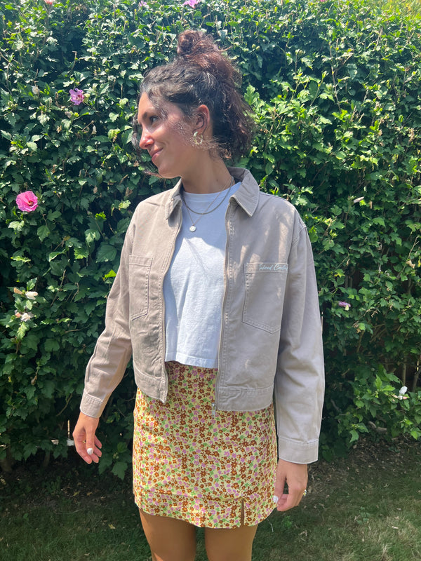 Girl in pink tailored cactus cargo jacket