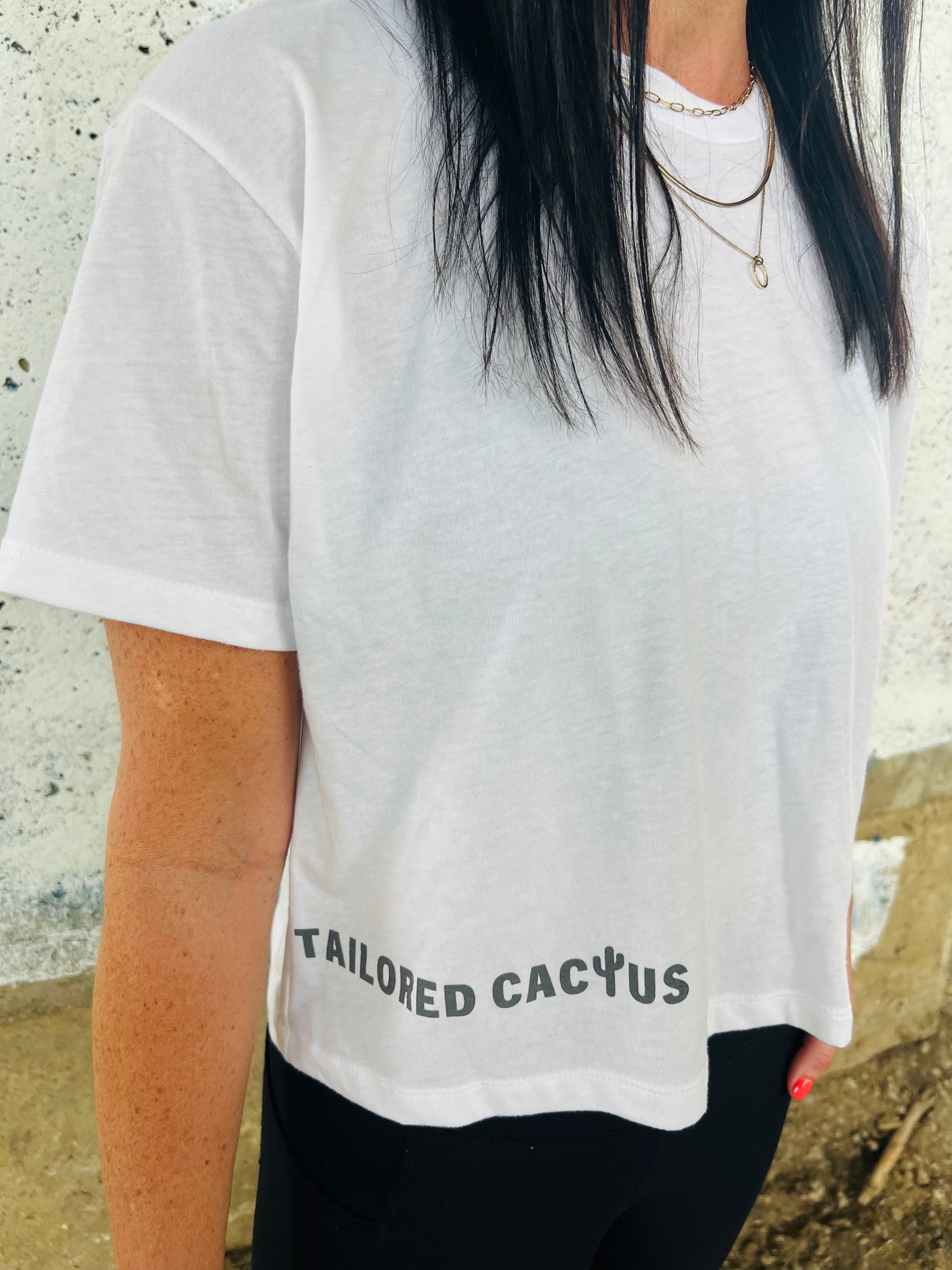 Tailored cactus cropped white t-shirt 