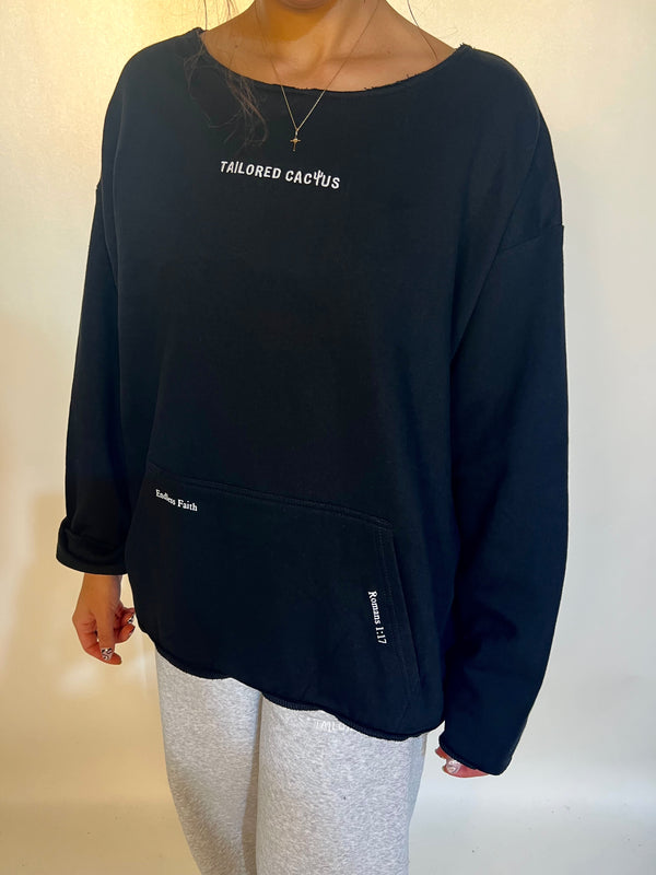 Black tailored cactus crewneck ‘endless faith’ ‘Romans 1:17’