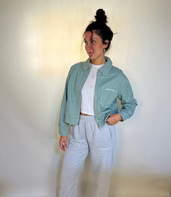 Tailored cactus girl in green cargo jacket 
