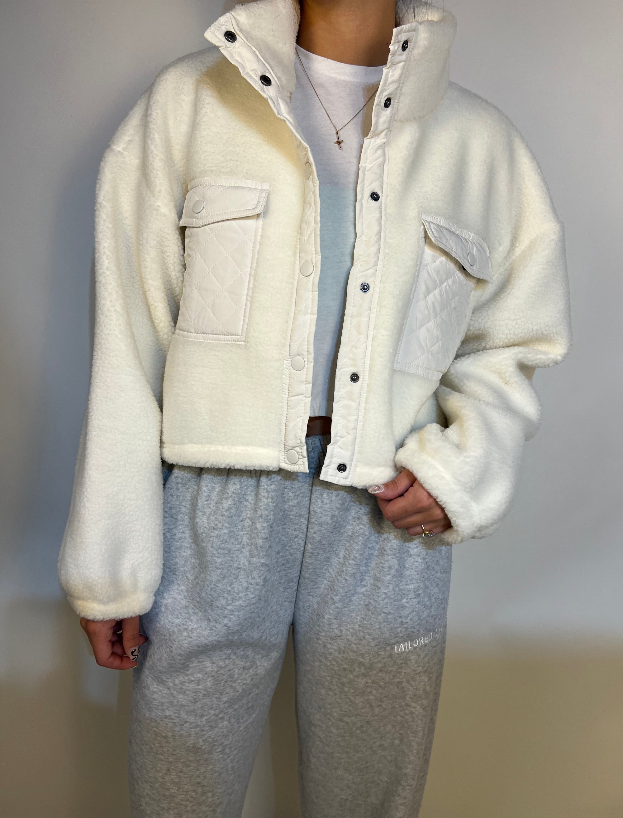 Tailored cactus white Sherpa jacket 
