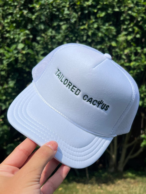 Tailored cactus kids trucker hat in white 