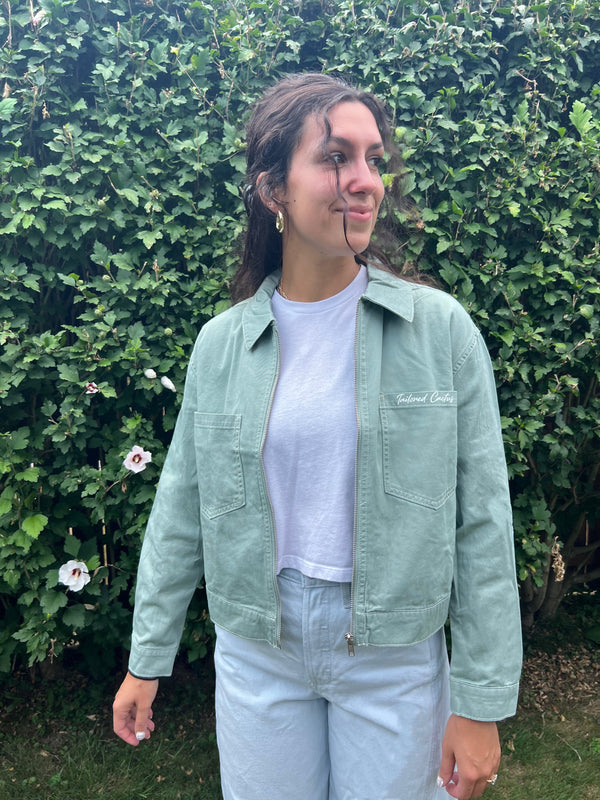 Tailored cactus girl in green cargo jacket 