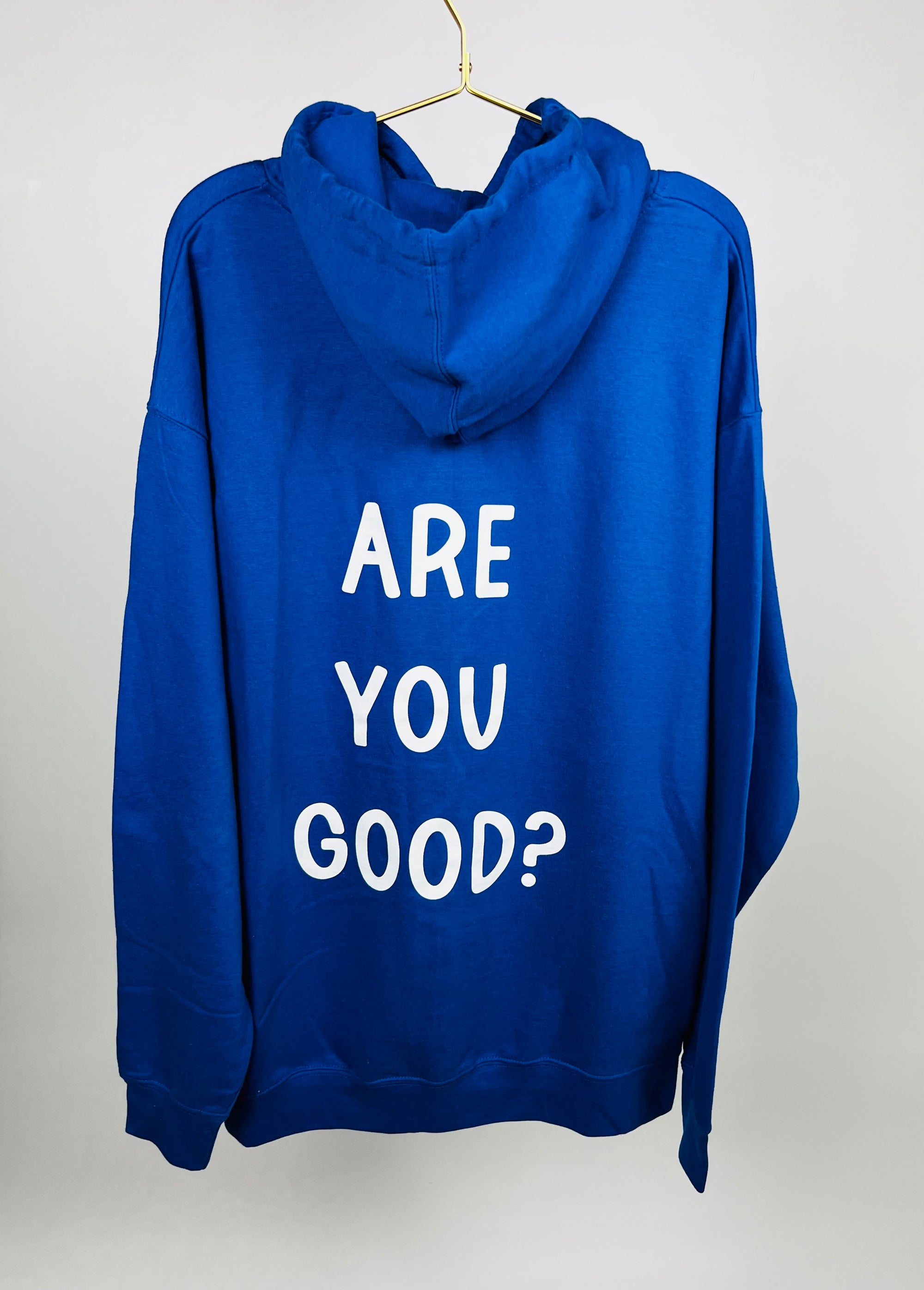 Tailored Cactus blue hoodie with are you good message on back